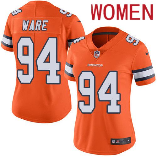 Women Denver Broncos 94 DeMarcus Ware Orange Nike Rush Vapor Limited NFL Jersey